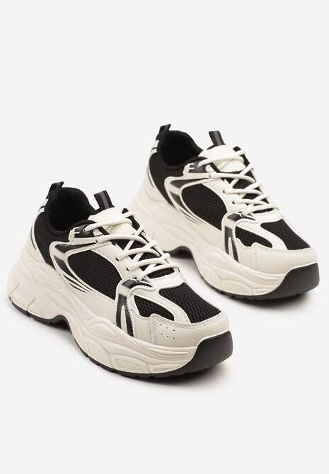 Beżowo-Czarne Sneakersy Vices na Platformie Ozdobione Tłoczeniem Natiselle 5
