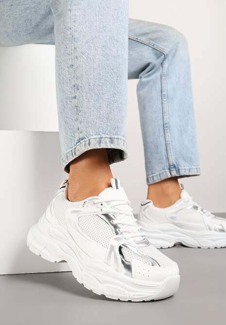 Sneakers Natiselle Alb cu argintiu