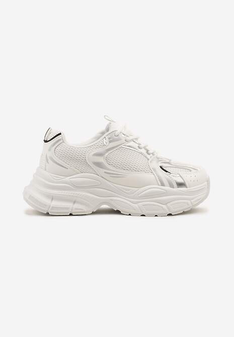 Biało-Srebrne Sneakersy Vices na Platformie Ozdobione Tłoczeniem Natiselle 4