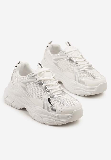 Biało-Srebrne Sneakersy Vices na Platformie Ozdobione Tłoczeniem Natiselle 5