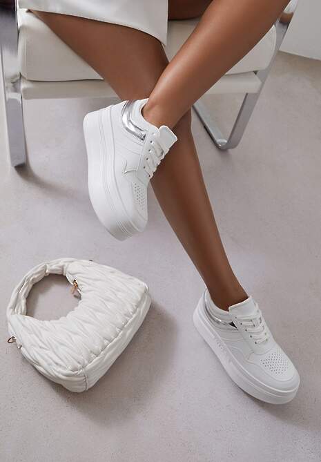 Sneakers Eanneth Alb cu argintiu