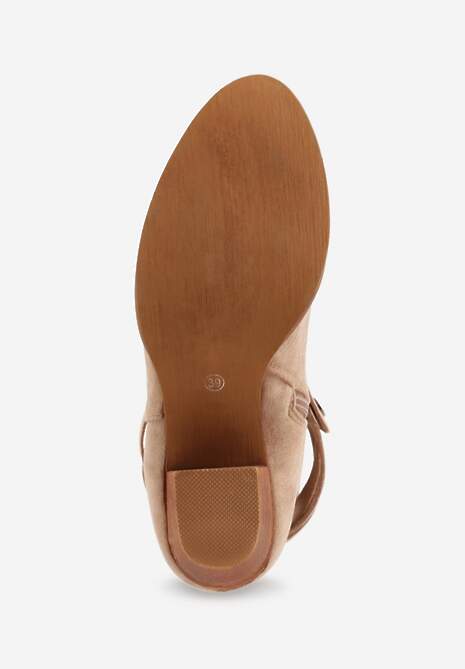 Ciemnobeżowe Botki Vices na Słupku w Stylu Kowbojek z Ażurową Cholewką i Paskami Tulifedi 7