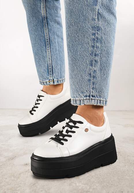 Biało-Czarne Sneakersy Vices na Grubej Podeszwie Tuliri