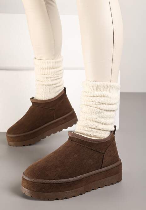 Brązowe Krótkie Śniegowce Vices z Ozdobną Lamówką Olfedi 4