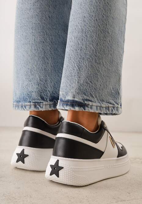 Czarno-Białe Sneakersy Vices na Platformie z Perforacją i Geometryczną Aplikacją Vilvesia 4