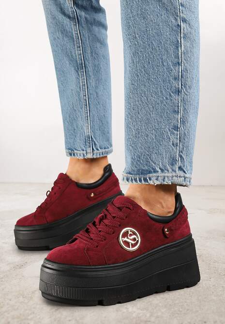 Bordowe Sneakersy Vices na Platformie Ozdobione Metaliczną Aplikacją Tatellia