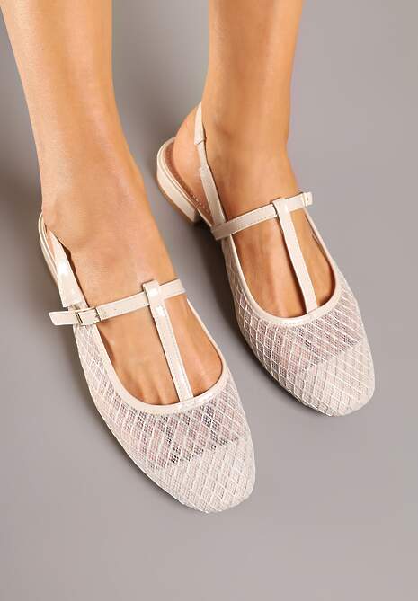 Beżowe Sandały Vices Lakierowane Slingback z Siateczkową Cholewką Mairelite 4