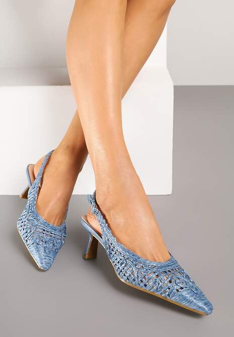 Niebieskie Sandały na Szpilce Vices Slingback z Ażurową Cholewką Nilanira 4