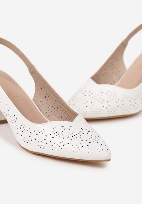 Białe Sandały Vices na Słupku Slingback z Ażurową Cholewką i Skórzaną Wkładką Tiranis 6