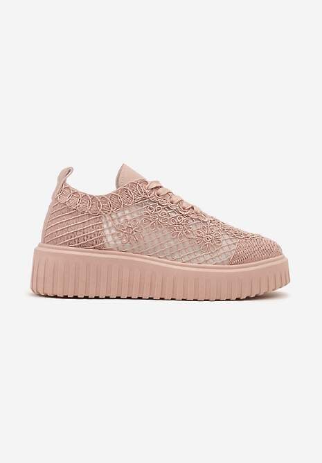 Różowe Sneakersy Vices na Platformie z Ażurową Cholewką Lumerise 4