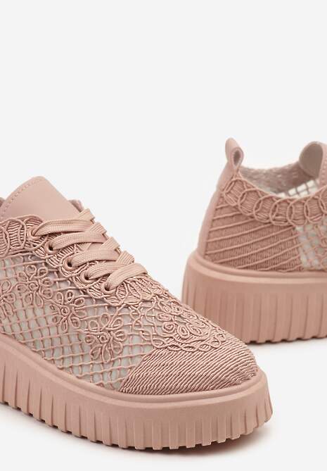 Różowe Sneakersy Vices na Platformie z Ażurową Cholewką Lumerise 6