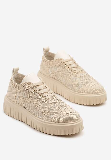 Beżowe Sneakersy Vices na Platformie z Ażurową Cholewką Lumerise 5