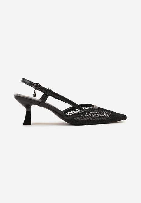 Czarne Sandały Vices na Kaczuszce Slingback z Siateczkową Cholewką Lumevile 4