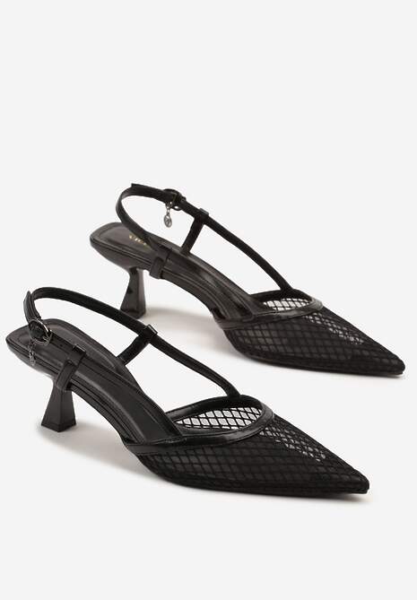 Czarne Sandały Vices na Kaczuszce Slingback z Siateczkową Cholewką Lumevile 5