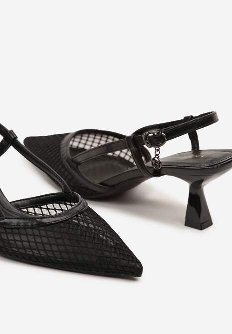 Czarne Sandały Vices na Kaczuszce Slingback z Siateczkową Cholewką Lumevile 6