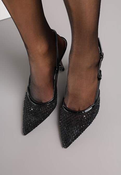 Czarne Sandały na Szpilce Vices z Siateczkową Cholewką z Cyrkoniami Liramire 5