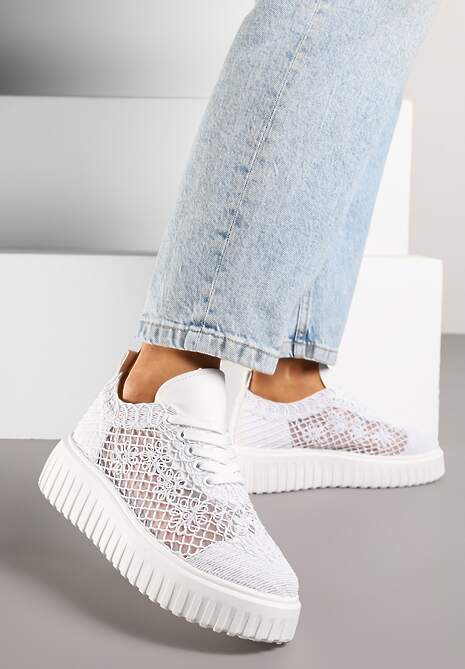 Białe Sneakersy Vices na Platformie z Ażurową Cholewką Lumerise
