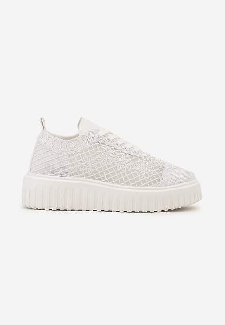 Białe Sneakersy Vices na Platformie z Ażurową Cholewką Lumerise 4