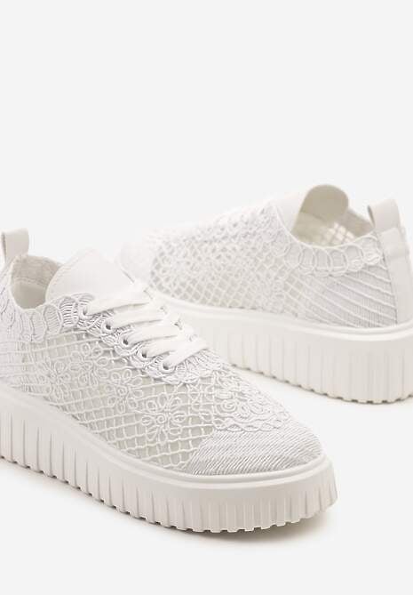 Białe Sneakersy Vices na Platformie z Ażurową Cholewką Lumerise 6