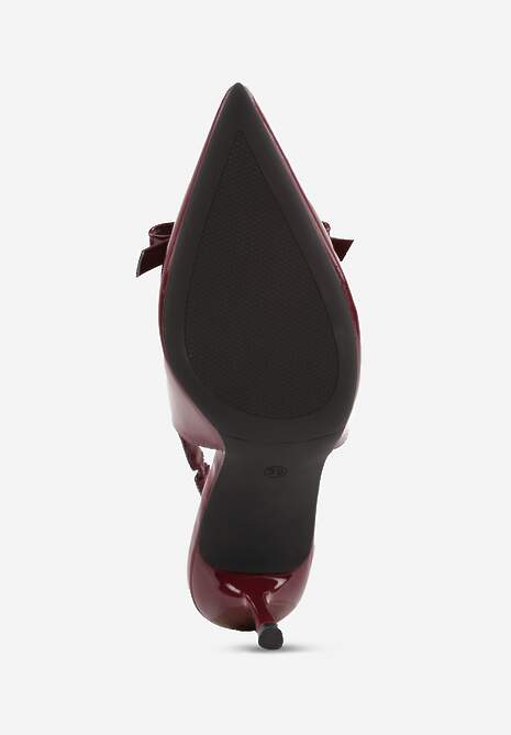 Bordowe Lakierowane Sandały Szpilki Vices Typu Slingback z Kokardą Dorozia 7
