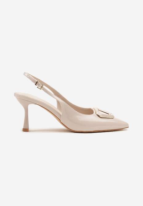 Beżowe Sandały na Szpilce Slingback Lakierowane Vices z Ozdobą Ataloria 4