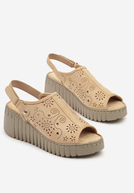Ciemnobeżowe Ażurowe Sandały Vices na Koturnie Saronia 5