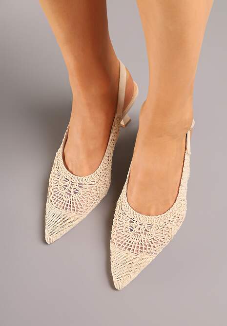 Beżowe Haftowane Sandały Vices na Szpilce Typu Slingback Atesia 4