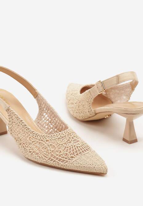 Beżowe Haftowane Sandały Vices na Szpilce Typu Slingback Atesia 6