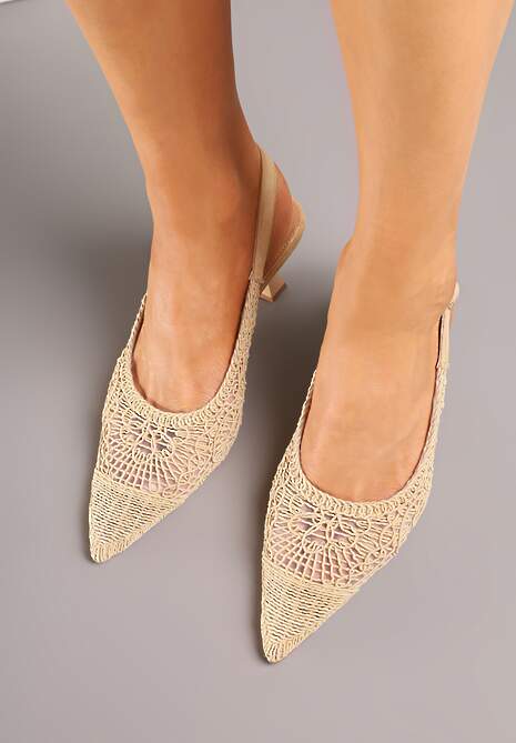 Ciemnobeżowe Haftowane Sandały Vices na Szpilce Typu Slingback Atesia 4