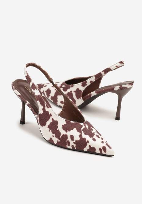 Biało-Brązowe Sandały Slingback Vices na Obcasie Typu Szpilka Tilionea 5