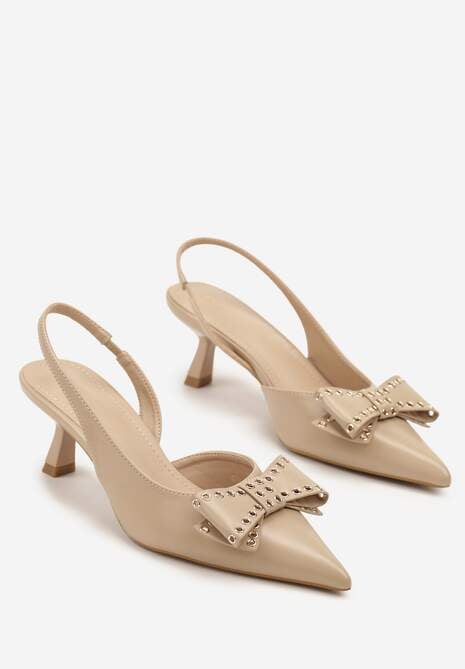 Ciemnobeżowe Sandały Vices na Kaczuszce Slingback z Kokardą i Nitami Fennadia 5