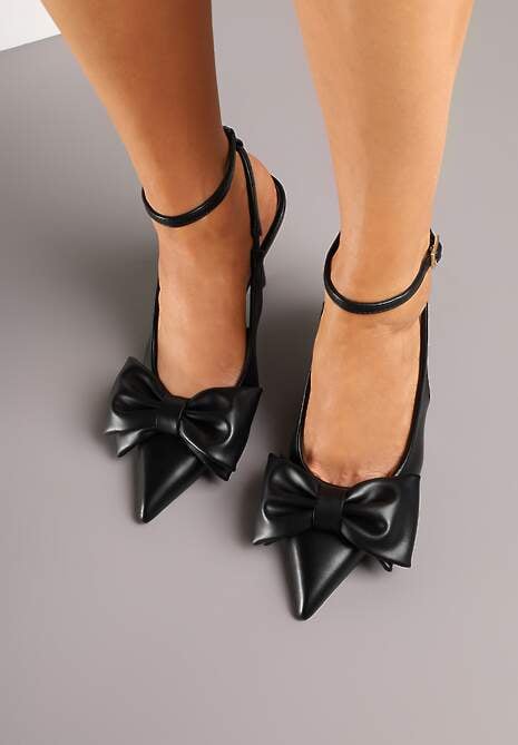 Czarne Sandały Vices na Szpilce Slingback Ozdobione Kokardą Tilvanea
