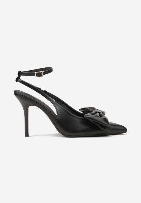 Czarne Sandały Vices na Szpilce Slingback Ozdobione Kokardą Tilvanea 4