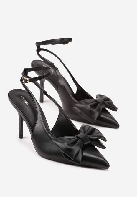 Czarne Sandały Vices na Szpilce Slingback Ozdobione Kokardą Tilvanea 5