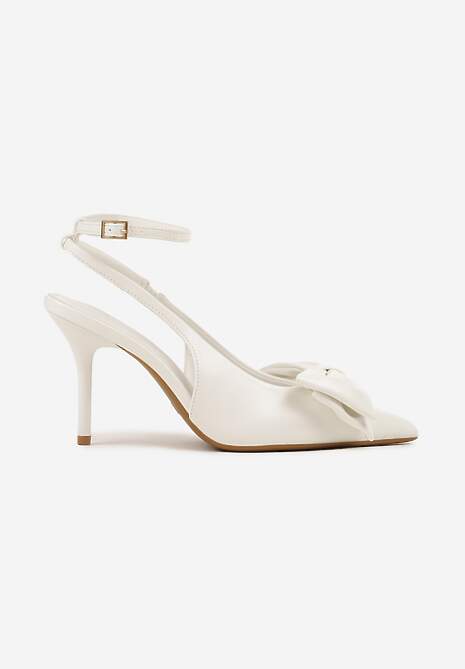 Białe Sandały Vices na Szpilce Slingback Ozdobione Kokardą Tilvanea 4