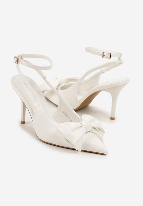 Białe Sandały Vices na Szpilce Slingback Ozdobione Kokardą Tilvanea 5