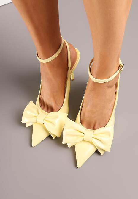 Żółte Sandały Vices na Szpilce Slingback Ozdobione Kokardą Tilvanea