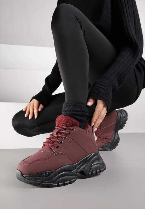 Bordowe Trapery Sneakersy Vices na Platformie z Tłoczeniem Nirrise