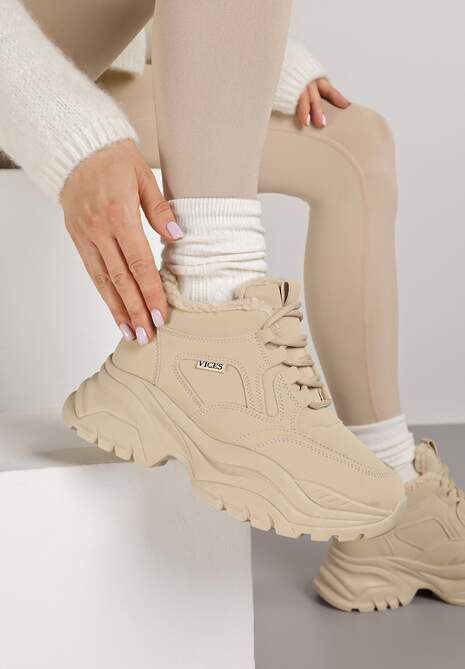 Brązowe Streetwearowe Sneakersy Vices Chunky w Stylu Traperów na Platformie Leate