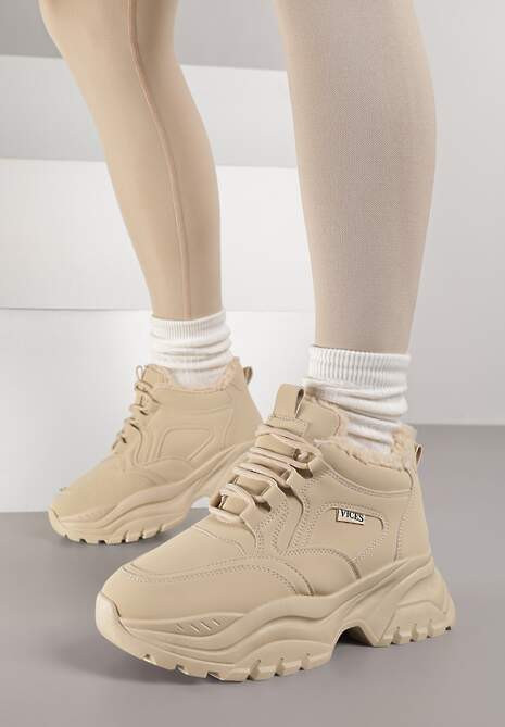 Ciemnobeżowe Streetwearowe Sneakersy Vices Chunky w Stylu Traperów na Platformie Leate 4