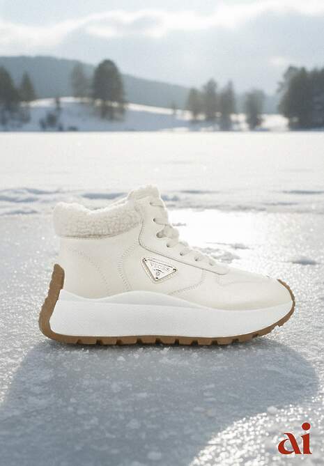 Beżowe Sneakersy Śniegowce Vices na Platformie Ozdobione Trójkątną Aplikacją Ficebia