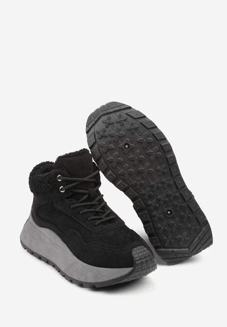 Czarne Sneakersy Śniegowce Vices na Platformie Ozdobione Napisem i Futerkiem Lanite 7