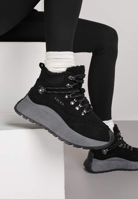Czarne Sneakersy Śniegowce Vices na Platformie w Sportowym Stylu Nelsella