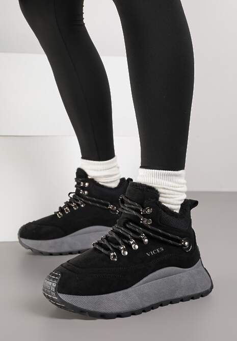 Czarne Sneakersy Śniegowce Vices na Platformie w Sportowym Stylu Nelsella