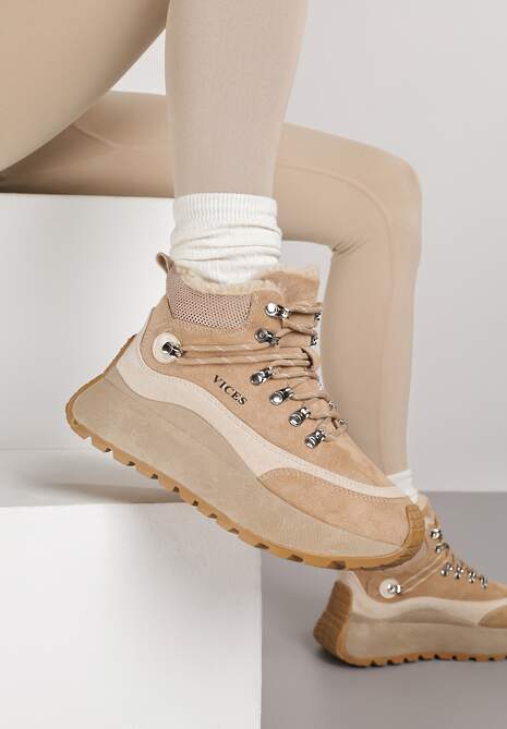 Ciemnobeżoiwe Sneakersy Śniegowce Vices na Platformie w Sportowym Stylu Nelsella 4