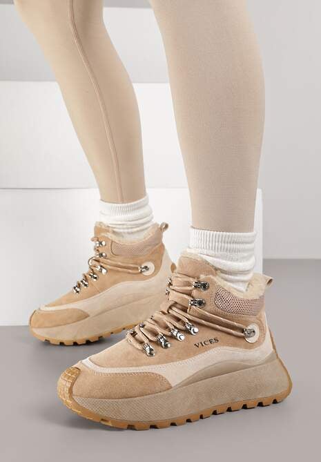 Ciemnobeżoiwe Sneakersy Śniegowce Vices na Platformie w Sportowym Stylu Nelsella