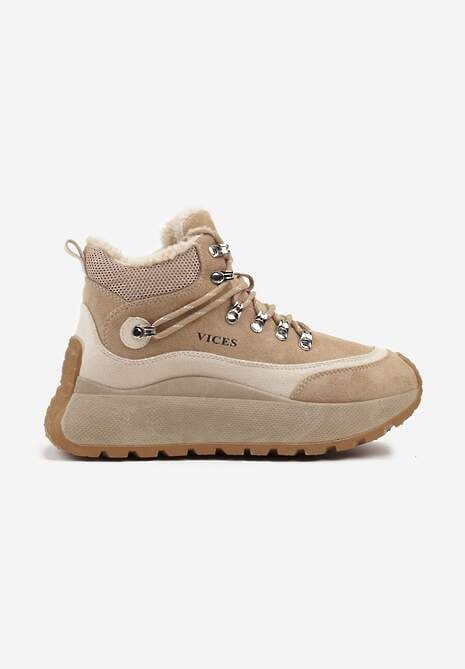 Ciemnobeżoiwe Sneakersy Śniegowce Vices na Platformie w Sportowym Stylu Nelsella 4