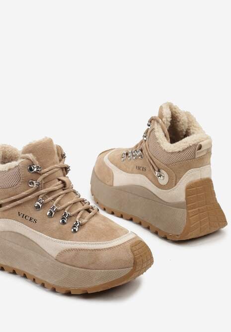 Ciemnobeżoiwe Sneakersy Śniegowce Vices na Platformie w Sportowym Stylu Nelsella 6