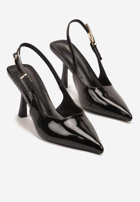 Czarne Sandały Lakierowane na Szpilce Vices Typu Slingback Tilazea 5