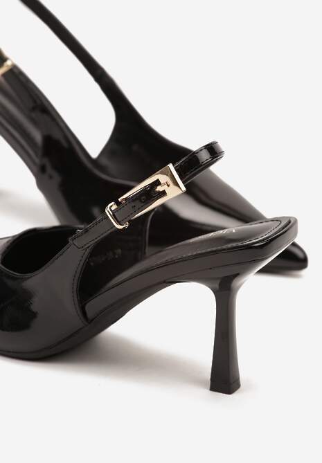 Czarne Sandały Lakierowane na Szpilce Vices Typu Slingback Tilazea 6